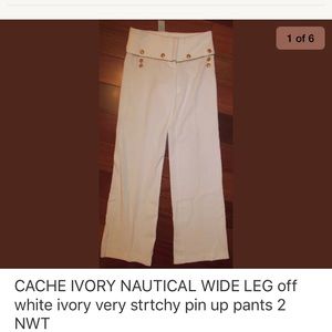 CACHE pin up nautical wide leg ivory pants NEW
